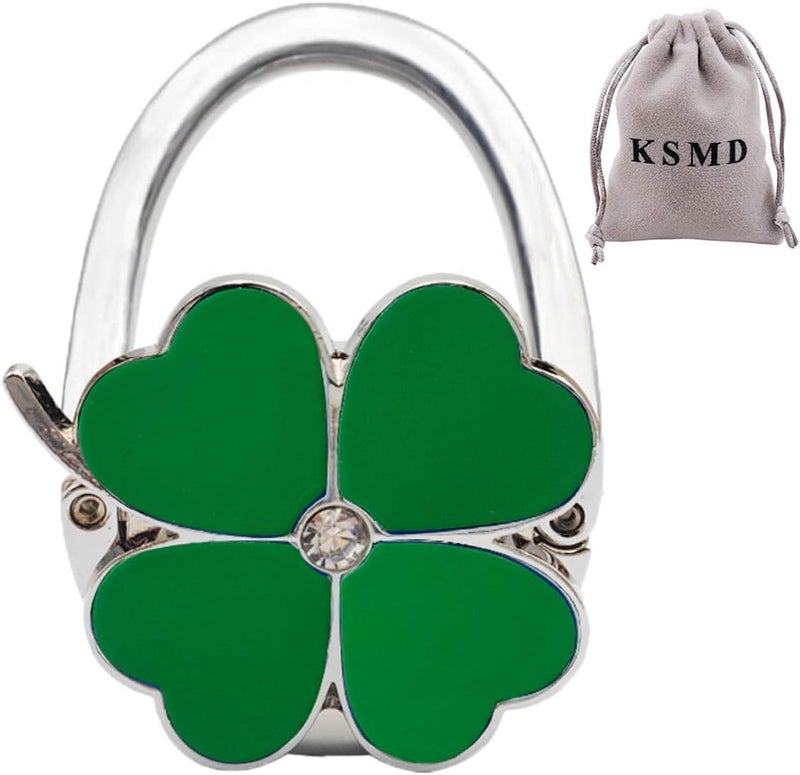 KSMD Variety Design Purse Hooks for Table and Bars,Portable Purse Hanger Organizers Hooks Handbag Pocketbook Holder Bag Storage for Desk,Foldable Folding Purse Table Hook Hanger (Green Clover) - Image 1